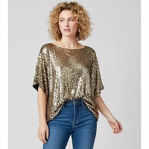 Joseph Le Bon NWT Dead Stock Gold Sequin Retro Glam Top Short Sleeve Blouse